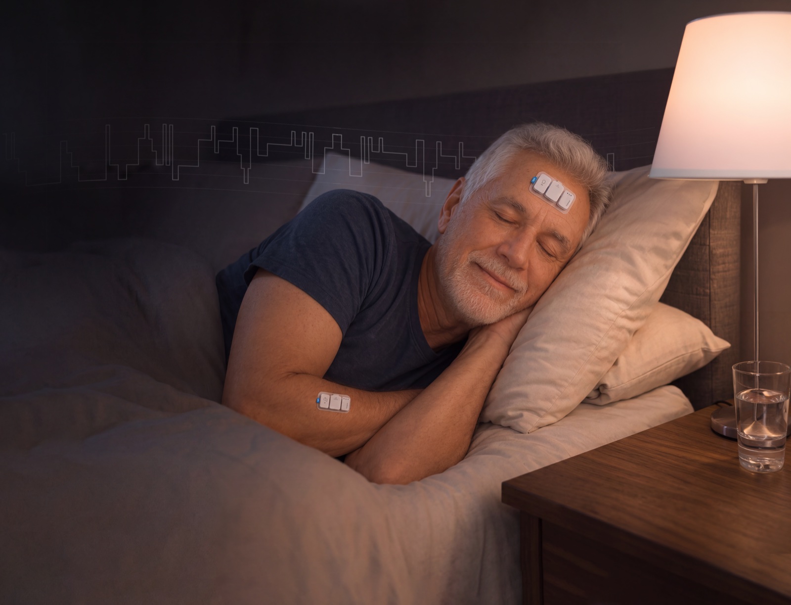 Tedream Pro forehead and forearm patches worn during sleep